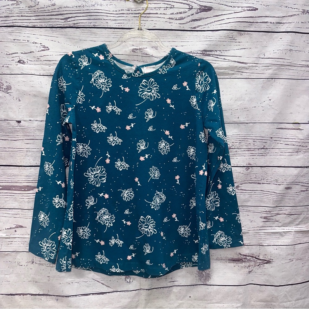 Hanna Anderson Green long sleeved tunic top features a white floral pattern